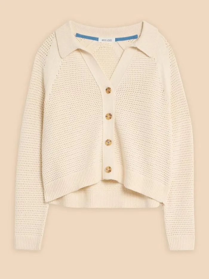 Women KNITWEAR White Stuff CHATERLY CROCHET COLLAR CARDI Natural White Women KNITWEAR White Stuff CHATERLY CROCHET COLLAR CARDI Natural White