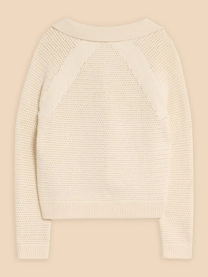 Women KNITWEAR White Stuff CHATERLY CROCHET COLLAR CARDI Natural White Women KNITWEAR White Stuff CHATERLY CROCHET COLLAR CARDI Natural White
