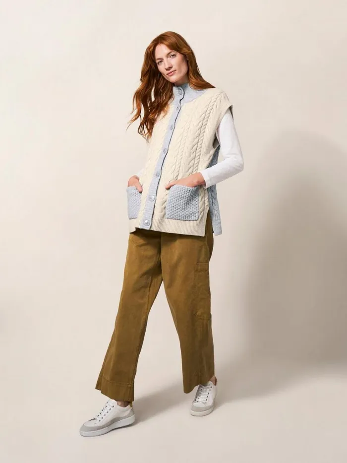 Women KNITWEAR White Stuff Chestnut Cable Knit Pocket Poncho Natural Multi