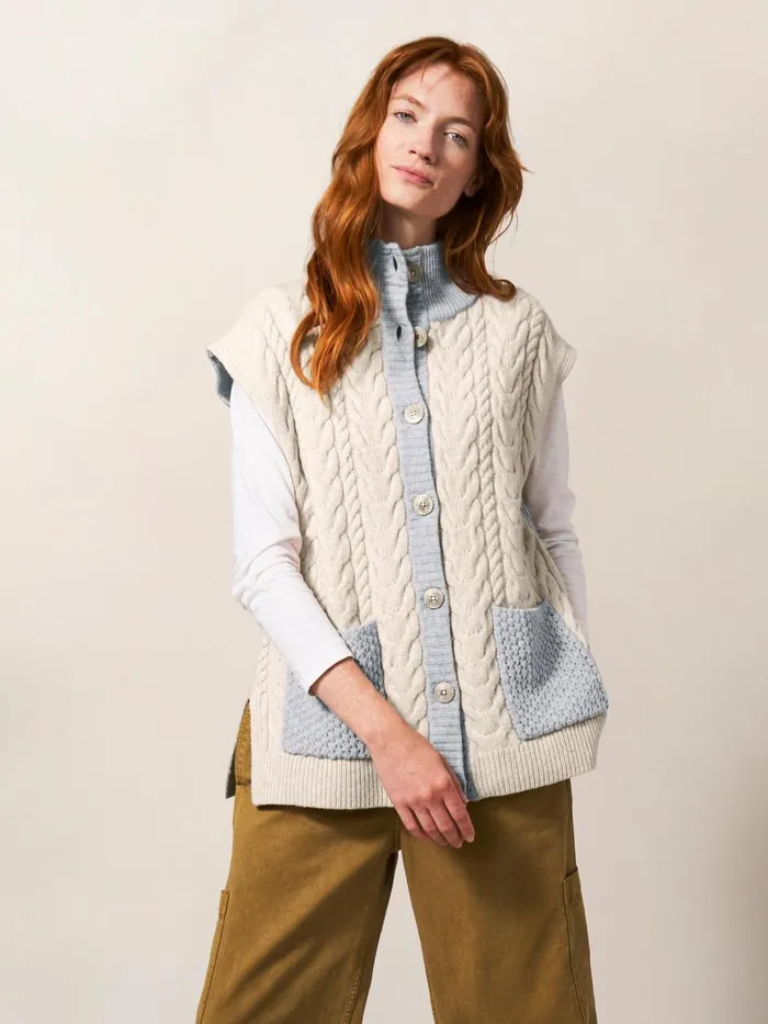 Women KNITWEAR White Stuff Chestnut Cable Knit Pocket Poncho Natural Multi Women KNITWEAR White Stuff Chestnut Cable Knit Pocket Poncho Natural Multi