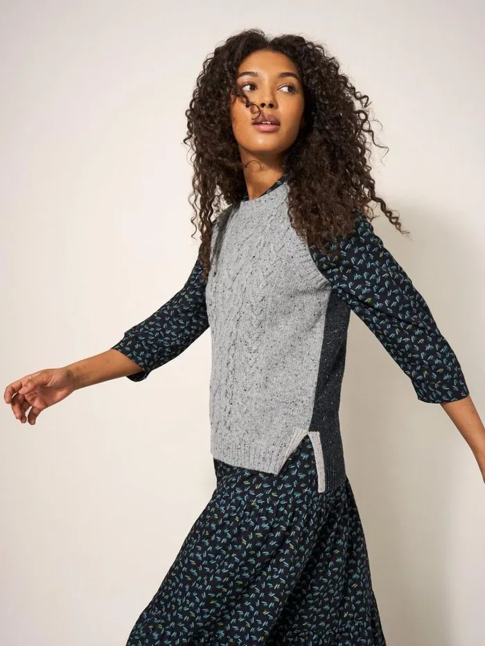 Women KNITWEAR White Stuff Colour Block Cable Tank Grey Multi Women KNITWEAR White Stuff Colour Block Cable Tank Grey Multi