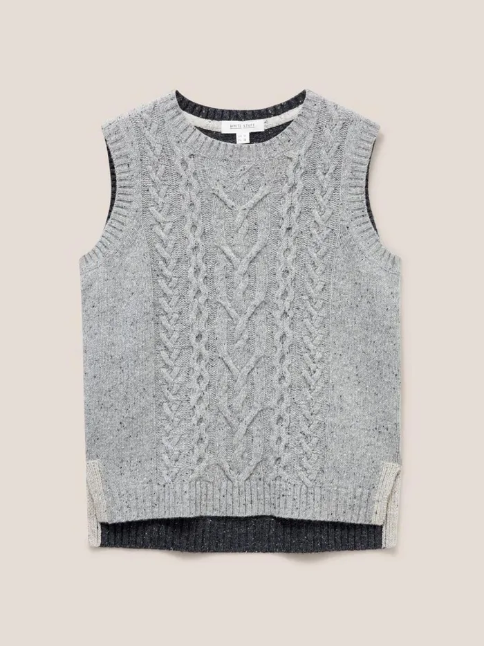 Women KNITWEAR White Stuff Colour Block Cable Tank Grey Multi Women KNITWEAR White Stuff Colour Block Cable Tank Grey Multi