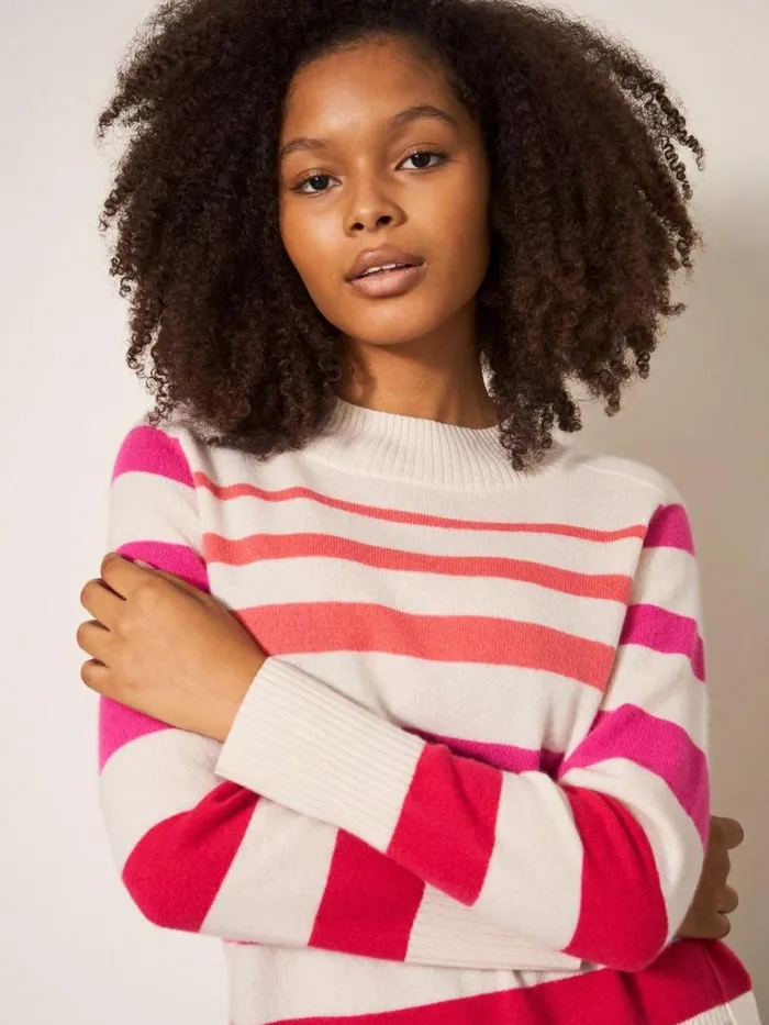 Women KNITWEAR White Stuff CORA CREW NECK CASHMERE JUMPER Pink Multi