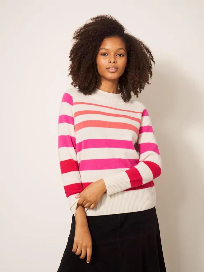 Women KNITWEAR White Stuff CORA CREW NECK CASHMERE JUMPER Pink Multi Women KNITWEAR White Stuff CORA CREW NECK CASHMERE JUMPER Pink Multi