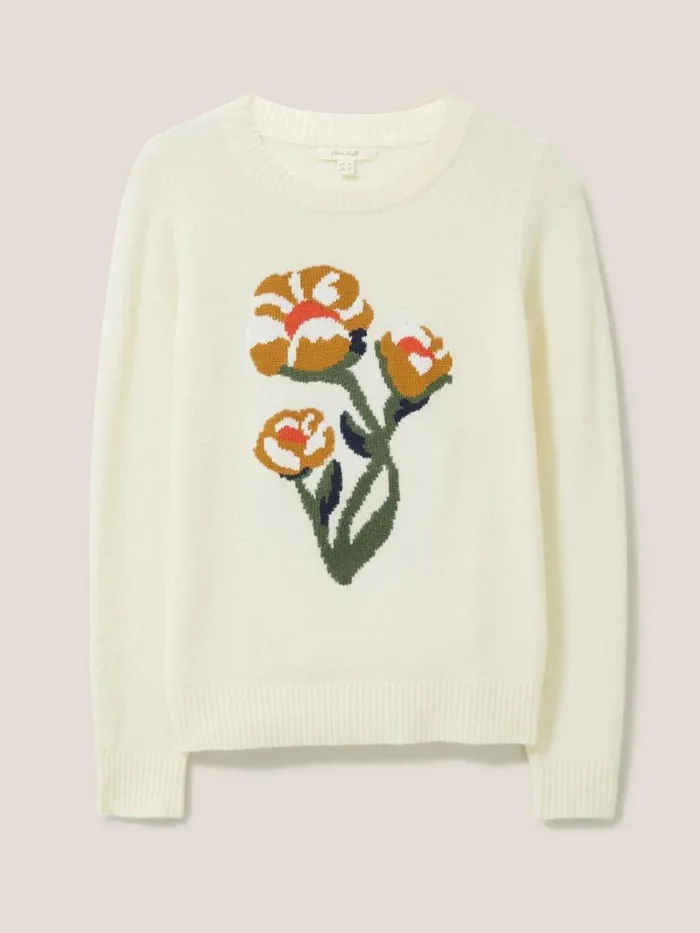 Women KNITWEAR White Stuff FLORRIE FLORAL JUMPER Pale Ivory