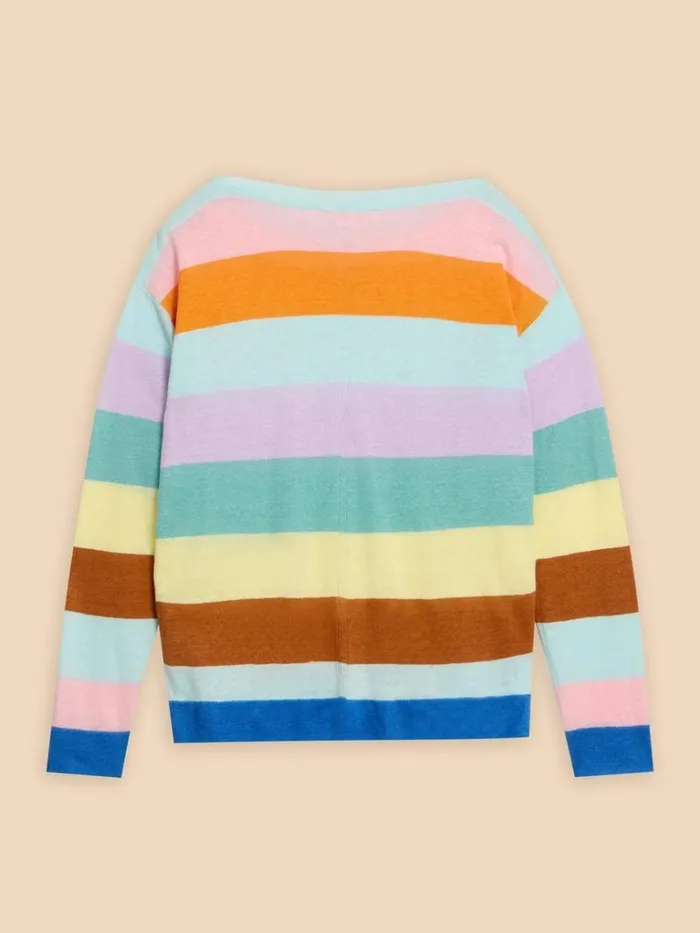 Women KNITWEAR White Stuff LINEN CREW JUMPER Teal Multi