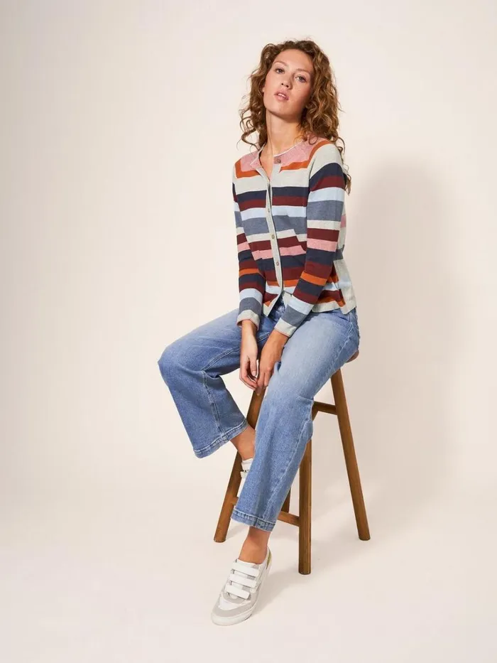 Women KNITWEAR White Stuff LULU STRIPE CARDI Pink Multi