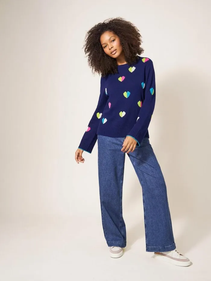 Women KNITWEAR White Stuff MULTI HEART WOOL JUMPER Navy Multi