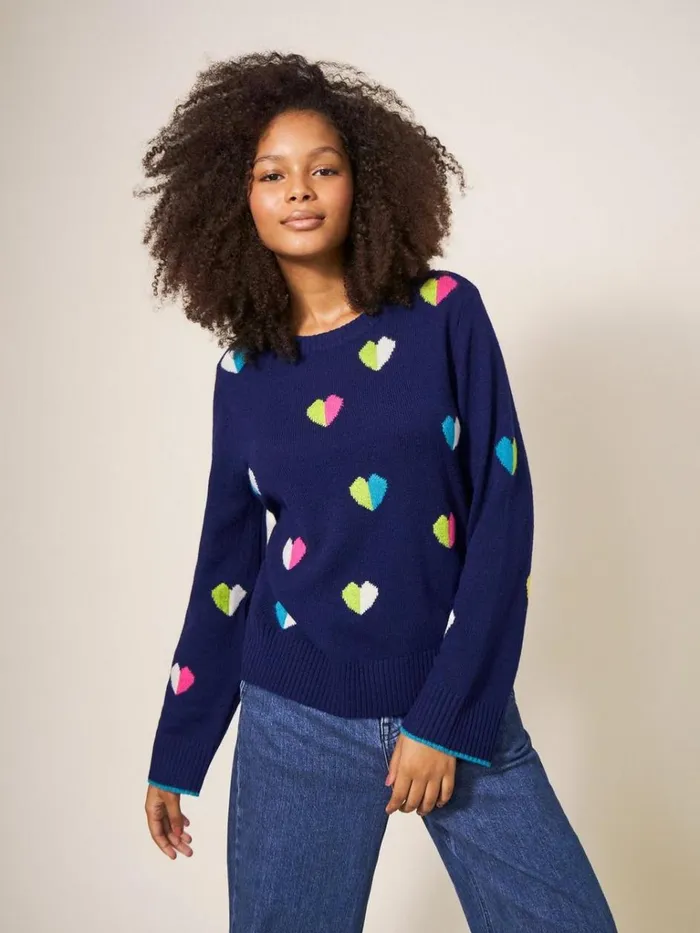 Women KNITWEAR White Stuff MULTI HEART WOOL JUMPER Navy Multi Women KNITWEAR White Stuff MULTI HEART WOOL JUMPER Navy Multi