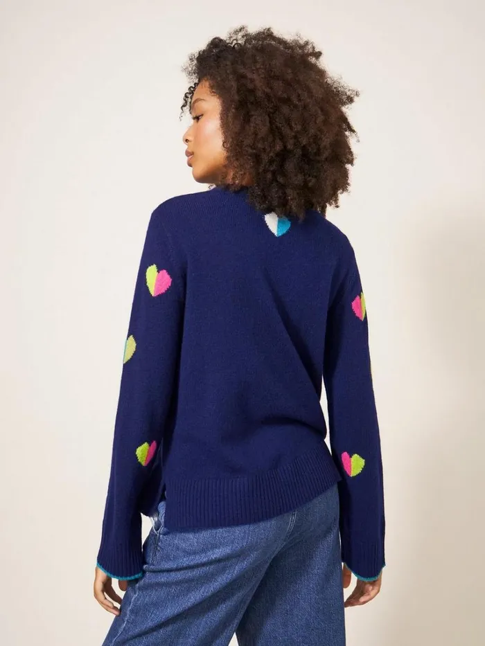 Women KNITWEAR White Stuff MULTI HEART WOOL JUMPER Navy Multi Women KNITWEAR White Stuff MULTI HEART WOOL JUMPER Navy Multi