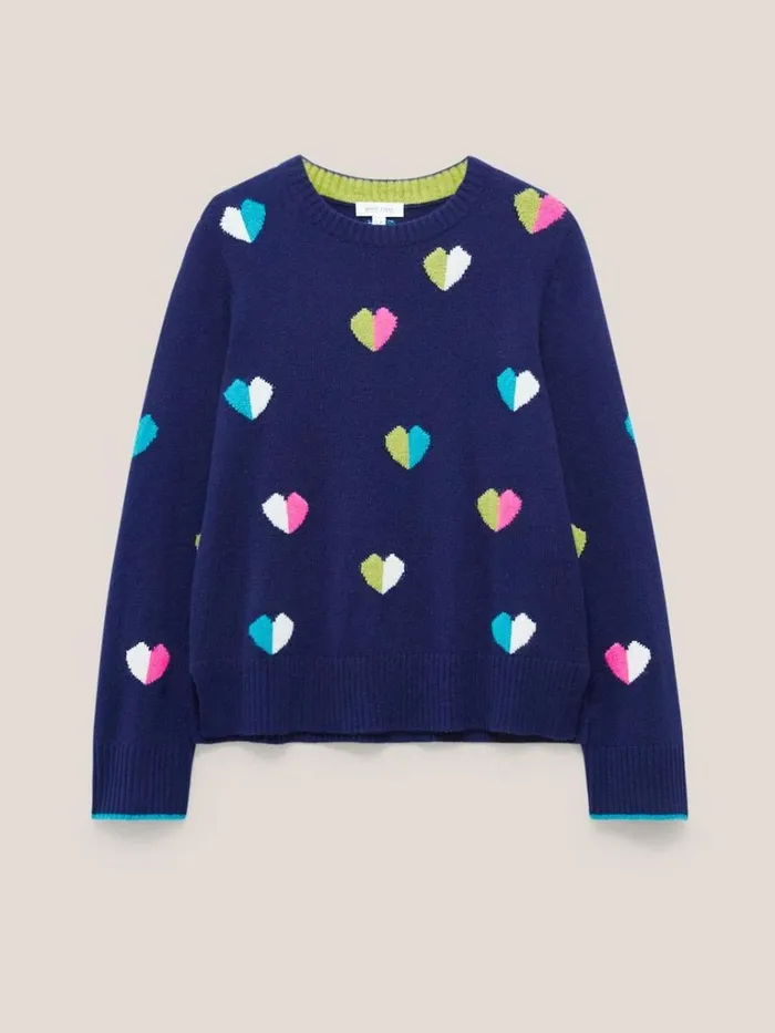 Women KNITWEAR White Stuff MULTI HEART WOOL JUMPER Navy Multi Women KNITWEAR White Stuff MULTI HEART WOOL JUMPER Navy Multi