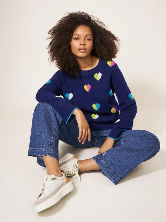 Women KNITWEAR White Stuff MULTI HEART WOOL JUMPER Navy Multi Women KNITWEAR White Stuff MULTI HEART WOOL JUMPER Navy Multi
