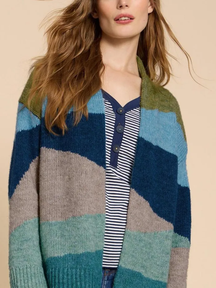 Women KNITWEAR White Stuff PATTI PATCHWORK CARDIGAN Green Multi