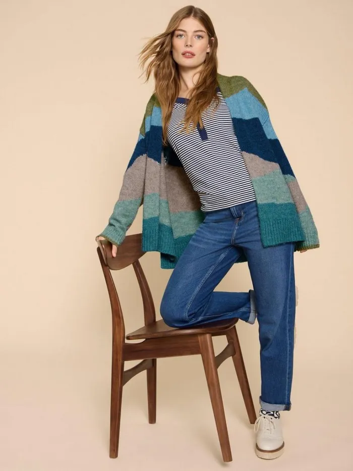 Women KNITWEAR White Stuff PATTI PATCHWORK CARDIGAN Green Multi Women KNITWEAR White Stuff PATTI PATCHWORK CARDIGAN Green Multi
