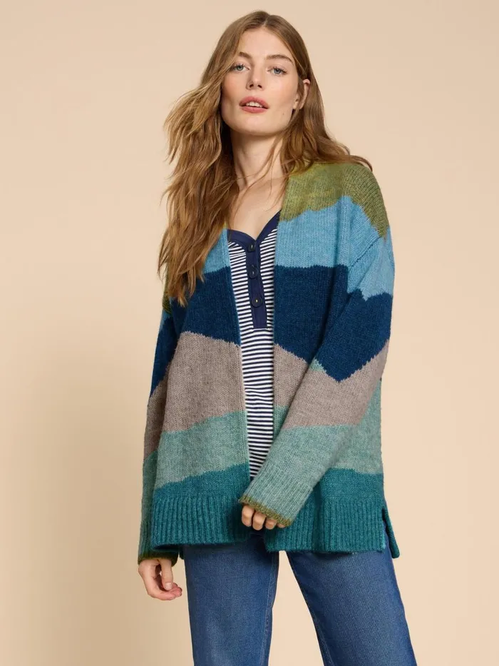 Women KNITWEAR White Stuff PATTI PATCHWORK CARDIGAN Green Multi Women KNITWEAR White Stuff PATTI PATCHWORK CARDIGAN Green Multi