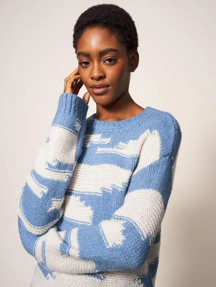 Women KNITWEAR White Stuff WAVE JUMPER Blue Multi