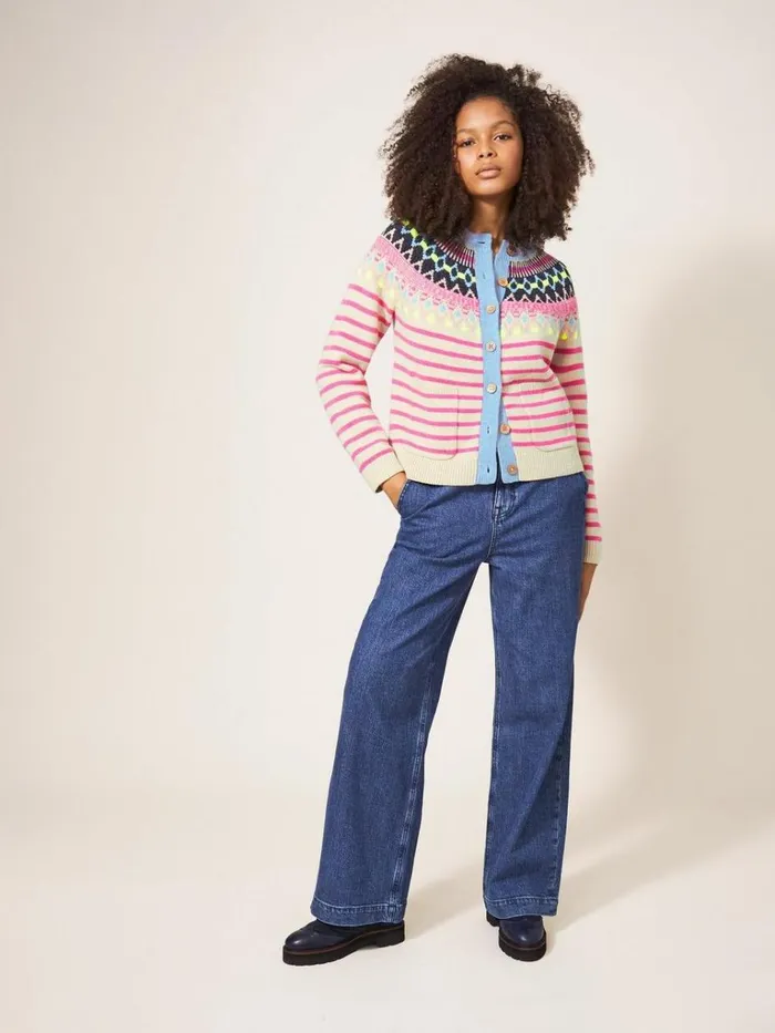 Women KNITWEAR White Stuff WOODLAND FAIRISLE CARDI Pink Multi