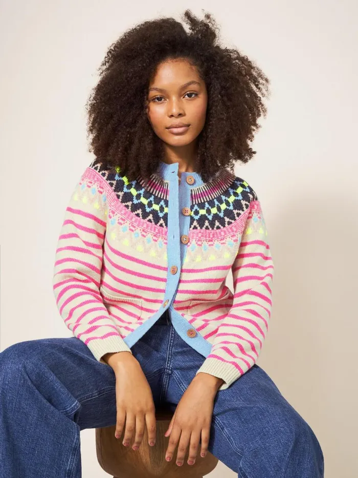 Women KNITWEAR White Stuff WOODLAND FAIRISLE CARDI Pink Multi Women KNITWEAR White Stuff WOODLAND FAIRISLE CARDI Pink Multi