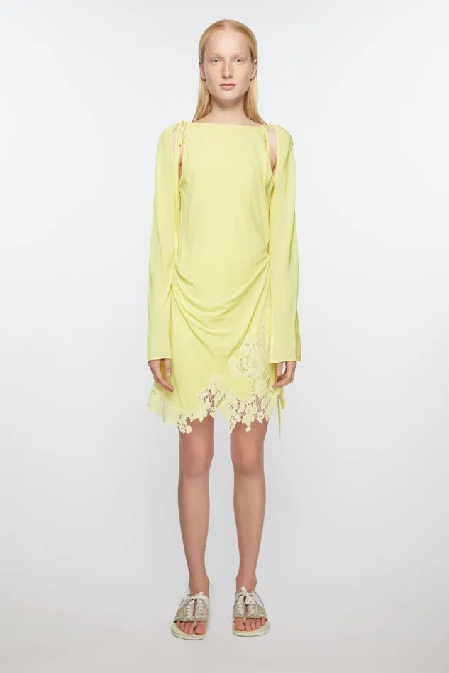 Women Lace Trim Dress Fluo Yellow Acne Studios Dresses