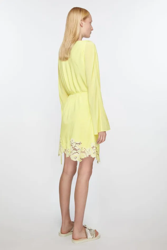 Women Lace Trim Dress Fluo Yellow Acne Studios Dresses