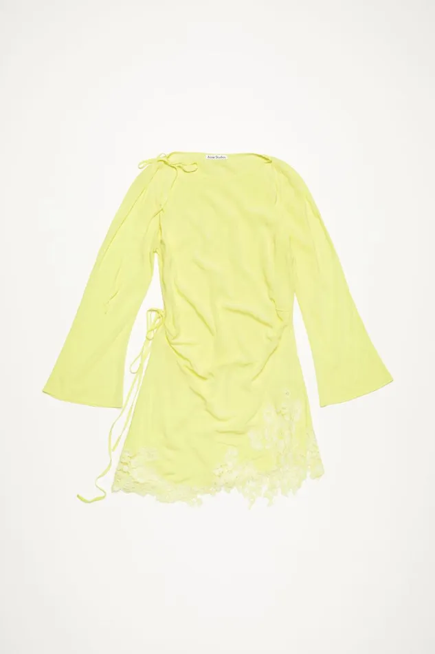 Women Lace Trim Dress Fluo Yellow Acne Studios Dresses