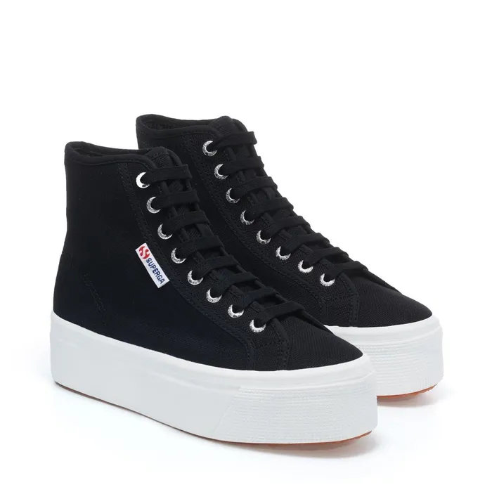 Women Lady Shoes Woman 2708 HI TOP Wedge BLACKFWHITE Superga Platform