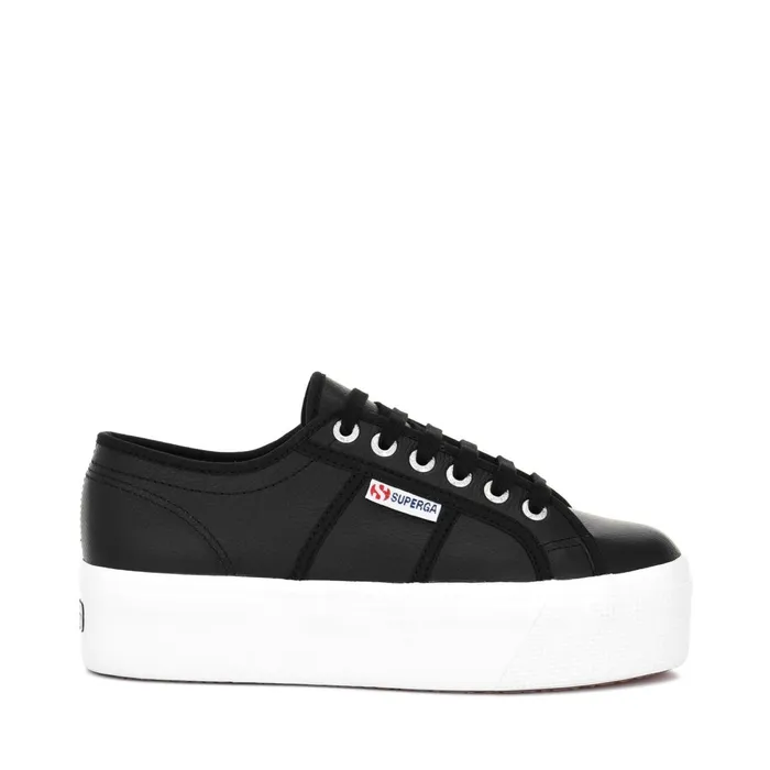 Women Lady Shoes Woman 2790 TUMBLED LEATHER Wedge BLACKWHITE Superga Platform
