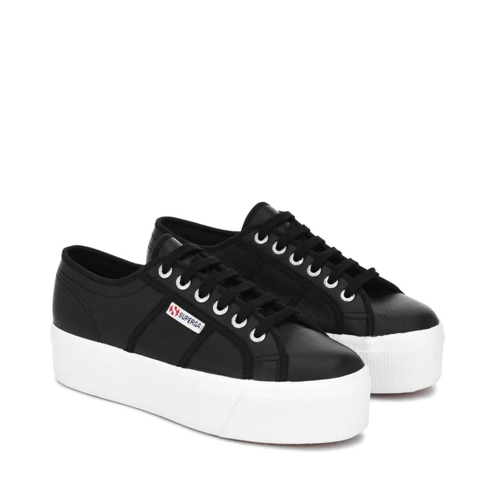 Women Lady Shoes Woman 2790 TUMBLED LEATHER Wedge BLACKWHITE Superga Platform
