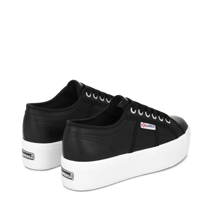 Women Lady Shoes Woman 2790 TUMBLED LEATHER Wedge BLACKWHITE Superga Platform