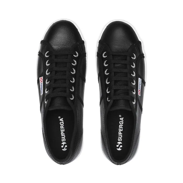 Women Lady Shoes Woman 2790 TUMBLED LEATHER Wedge BLACKWHITE Superga Platform