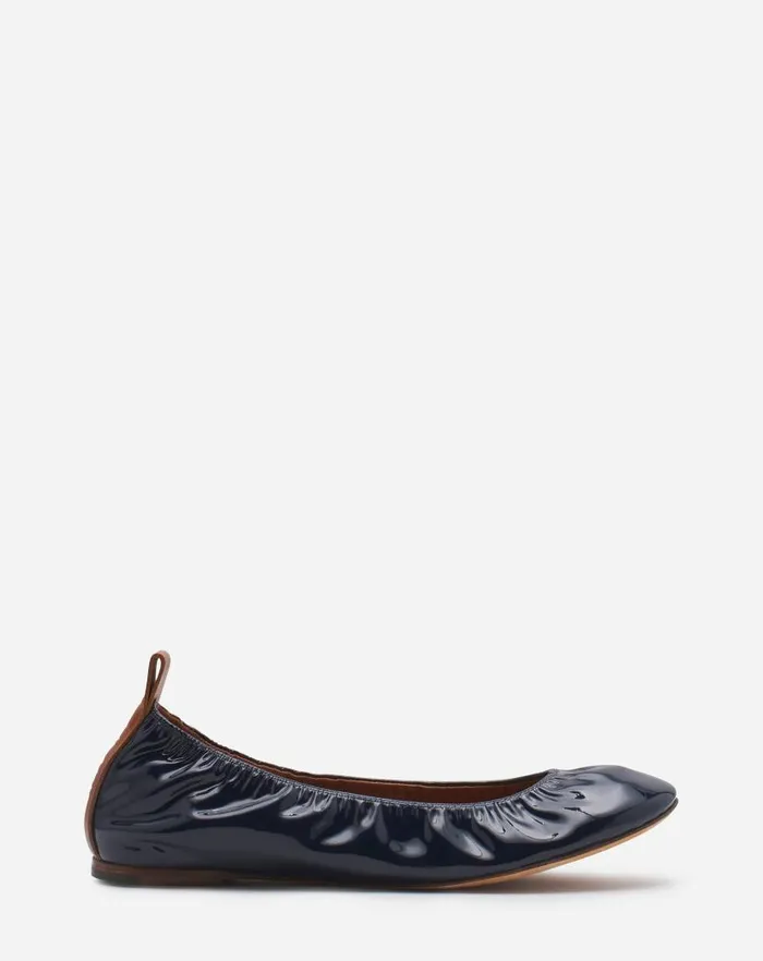 Women Lanvin Ballerinas The Ballerina Flat In Patent Leather Navy Blue