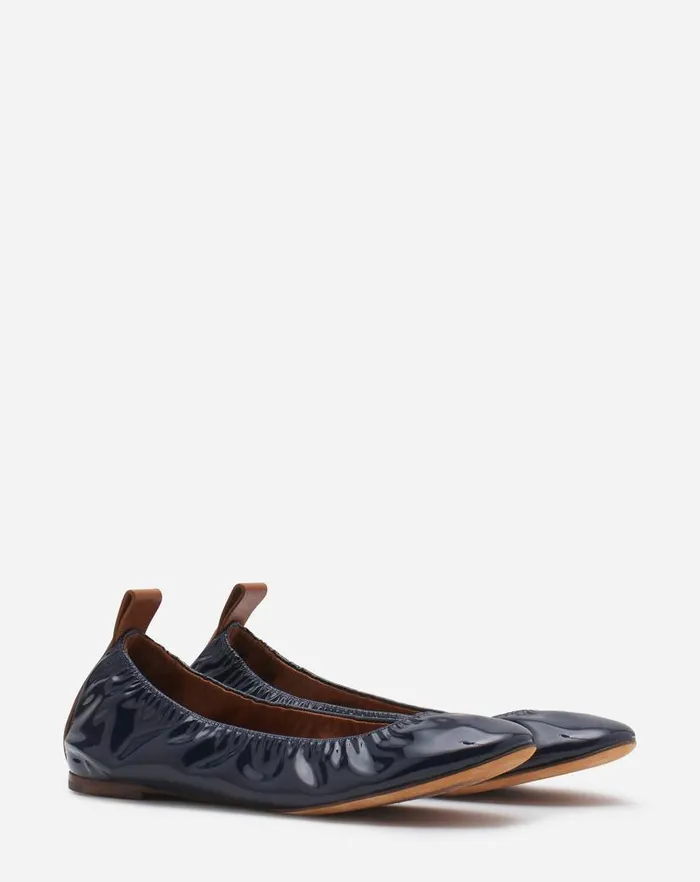 Women Lanvin Ballerinas The Ballerina Flat In Patent Leather Navy Blue