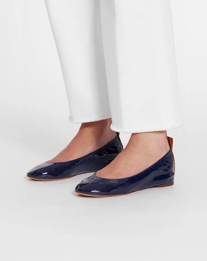 Women Lanvin Ballerinas The Ballerina Flat In Patent Leather Navy Blue
