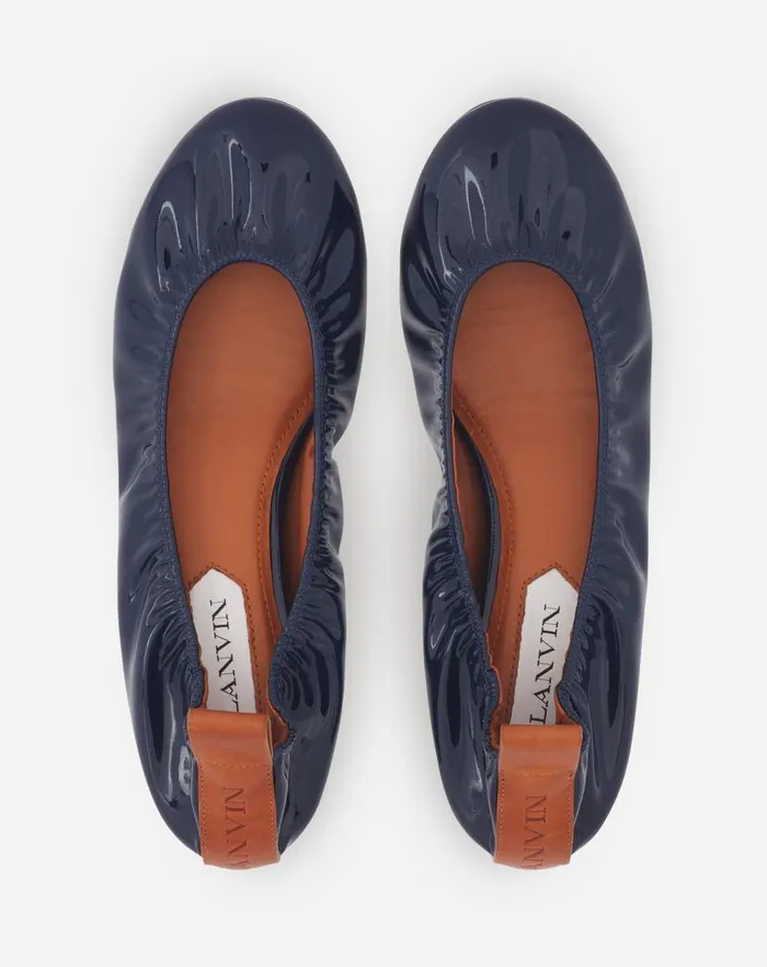 Women Lanvin Ballerinas The Ballerina Flat In Patent Leather Navy Blue