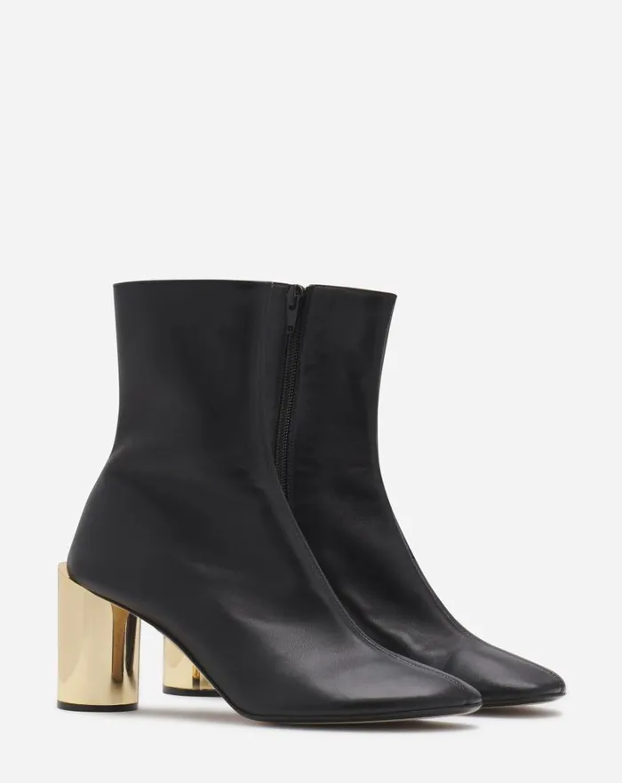 Women Lanvin Boots and Booties Leather Sequence By Lanvin Chunky Heeled Boots Blackgold