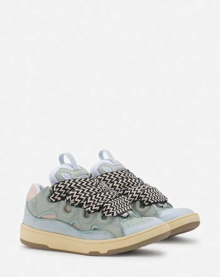Women Lanvin Curb Leather Curb Sneakers Light Blue Women Lanvin Curb Leather Curb Sneakers Light Blue
