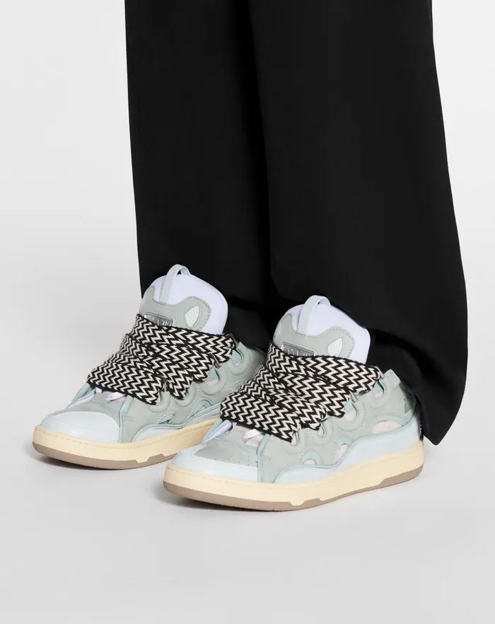 Women Lanvin Curb Leather Curb Sneakers Light Blue Women Lanvin Curb Leather Curb Sneakers Light Blue