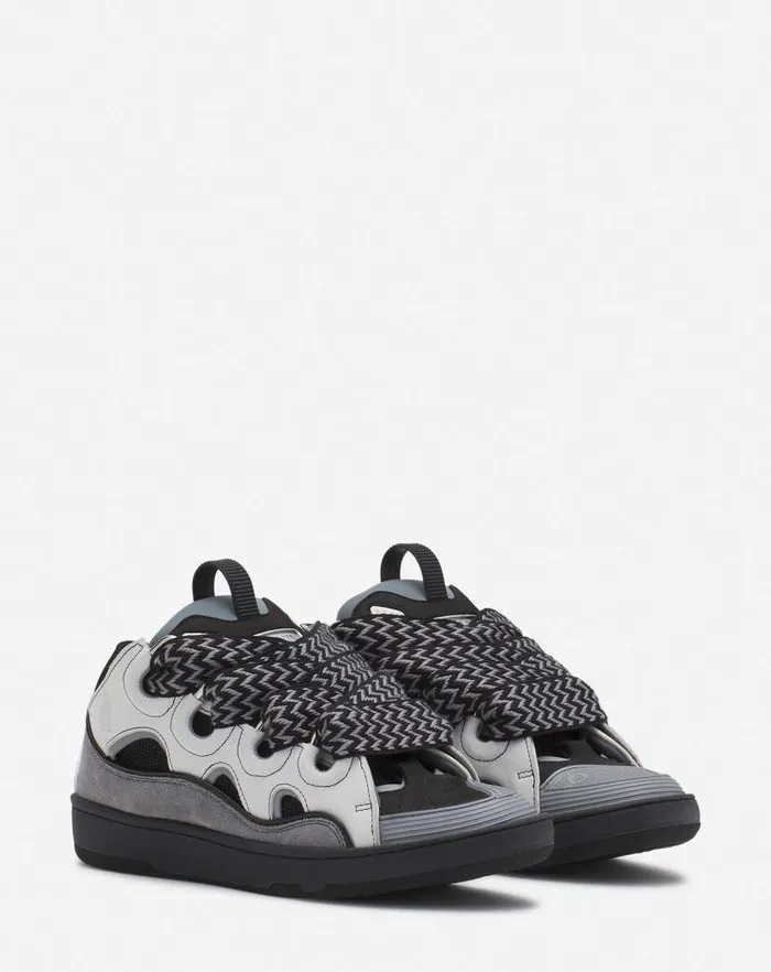 Women Lanvin Curb Leather Curb Sneakers Whiteanthracite Women Lanvin Curb Leather Curb Sneakers Whiteanthracite