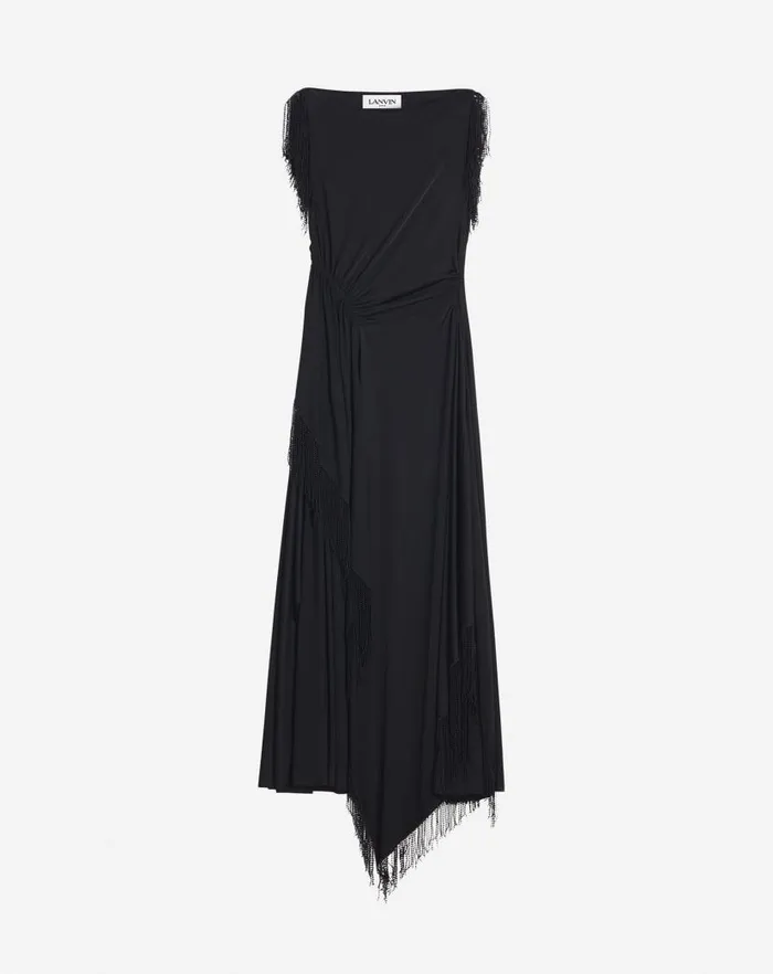 Women Lanvin Dresses Embroidered Sleeveless Dress Black
