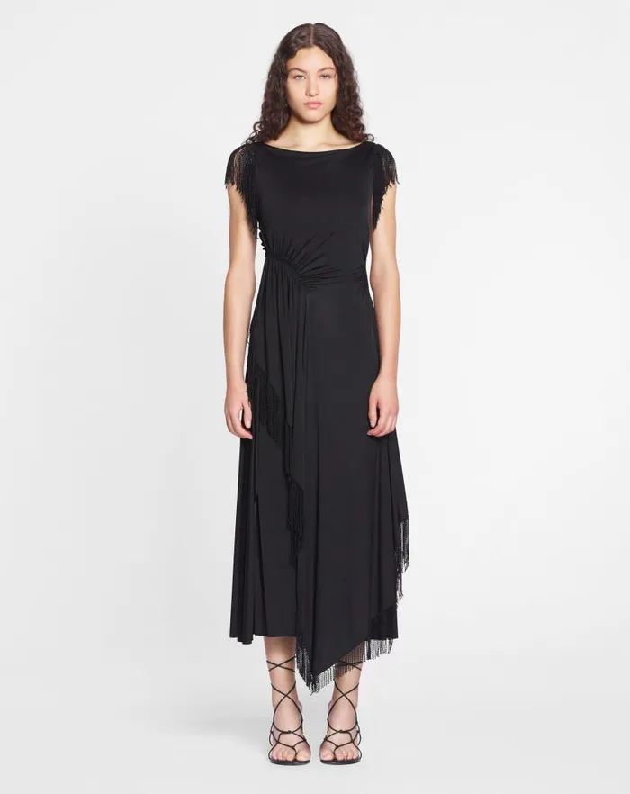 Women Lanvin Dresses Embroidered Sleeveless Dress Black Women Lanvin Dresses Embroidered Sleeveless Dress Black