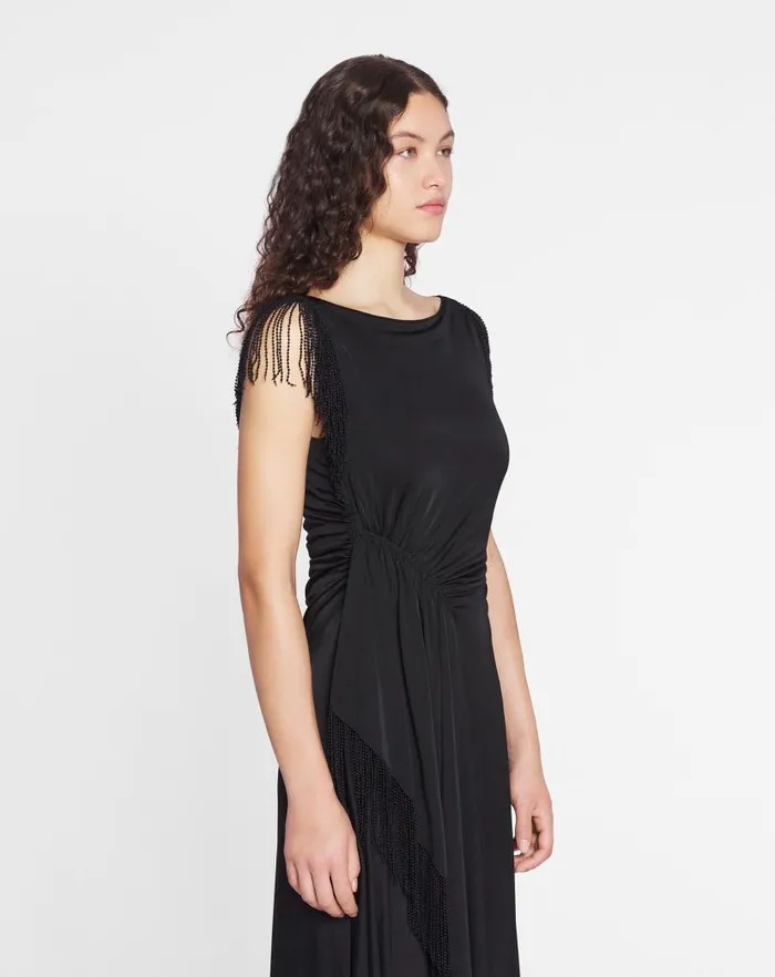 Women Lanvin Dresses Embroidered Sleeveless Dress Black Women Lanvin Dresses Embroidered Sleeveless Dress Black