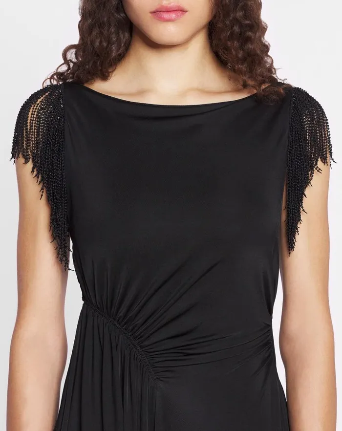 Women Lanvin Dresses Embroidered Sleeveless Dress Black Women Lanvin Dresses Embroidered Sleeveless Dress Black