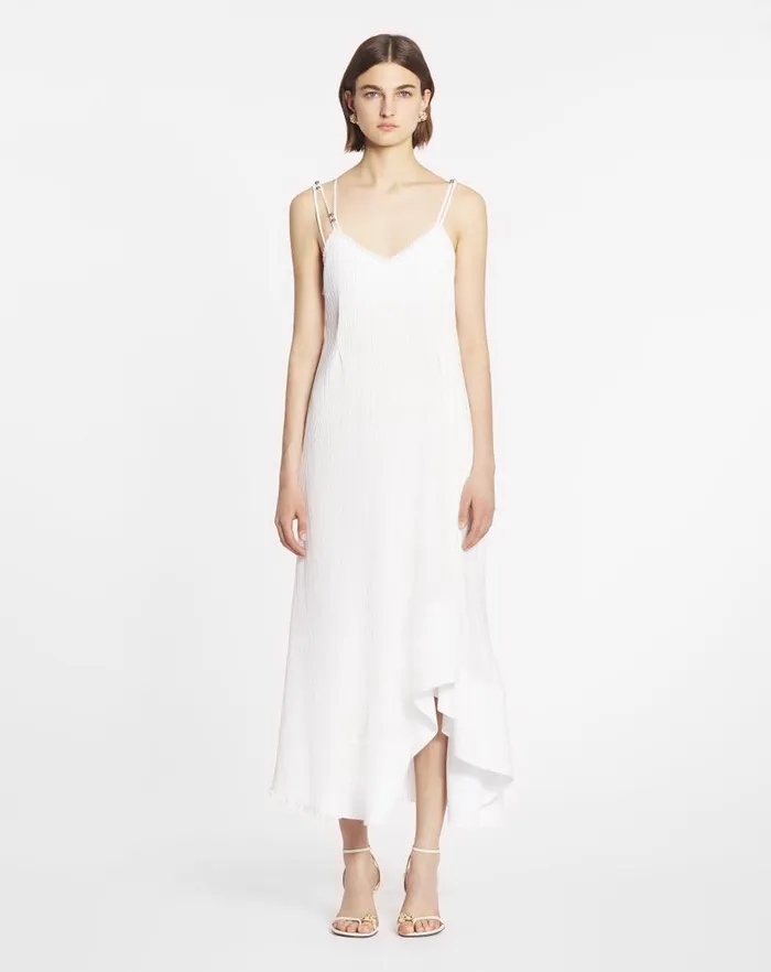 Women Lanvin Dresses Pleated Dress With Straps Off White Women Lanvin Dresses Pleated Dress With Straps Off White