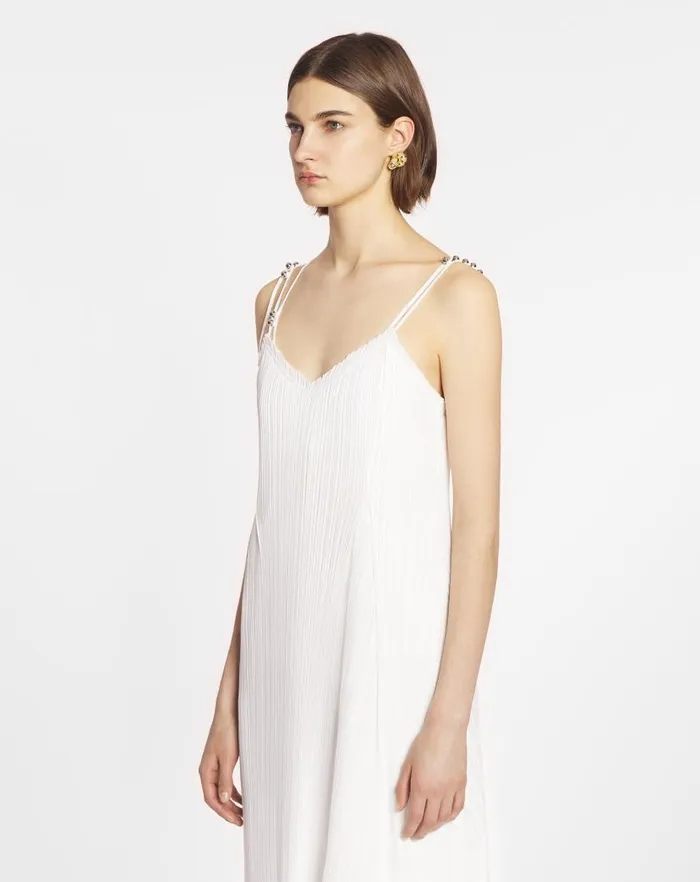 Women Lanvin Dresses Pleated Dress With Straps Off White Women Lanvin Dresses Pleated Dress With Straps Off White