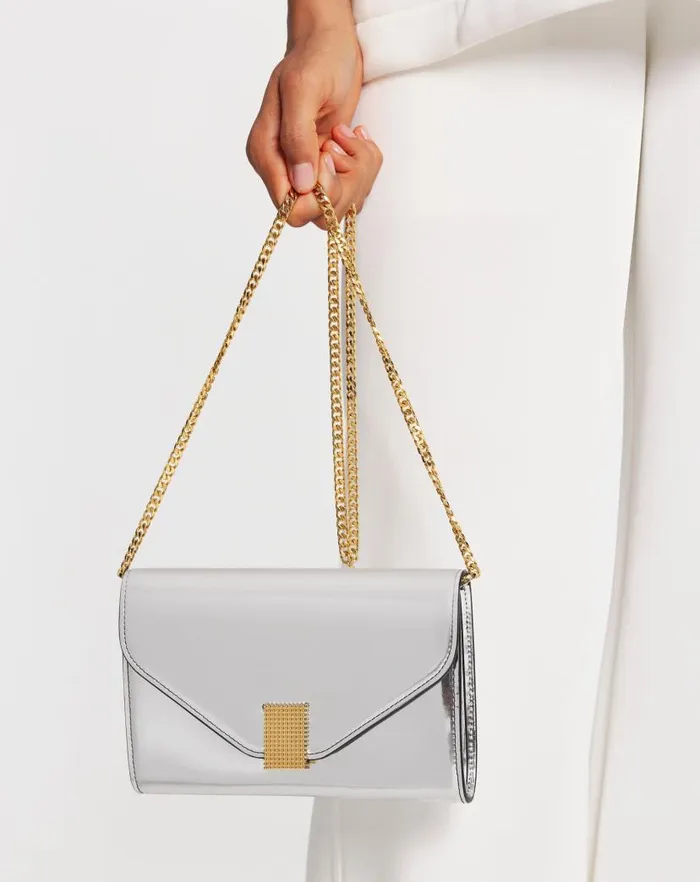 Women Lanvin Mini Bags and Clutches Concerto Wallet On Chain Bag In Metallic Leather Silver