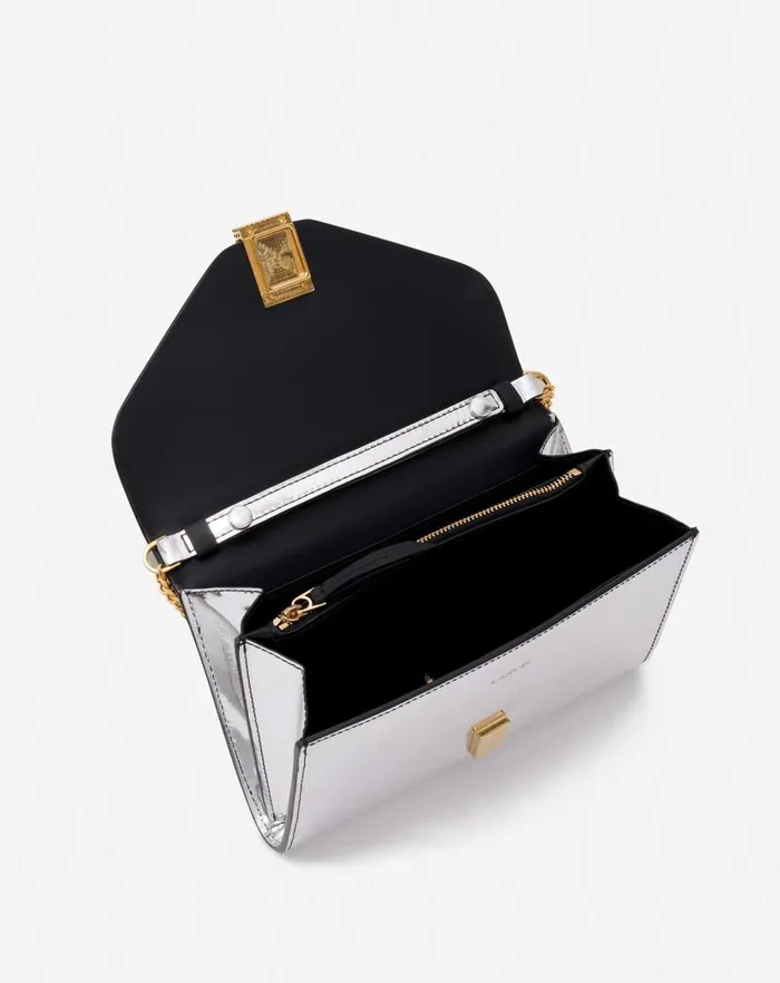 Women Lanvin Mini Bags and Clutches Concerto Wallet On Chain Bag In Metallic Leather Silver