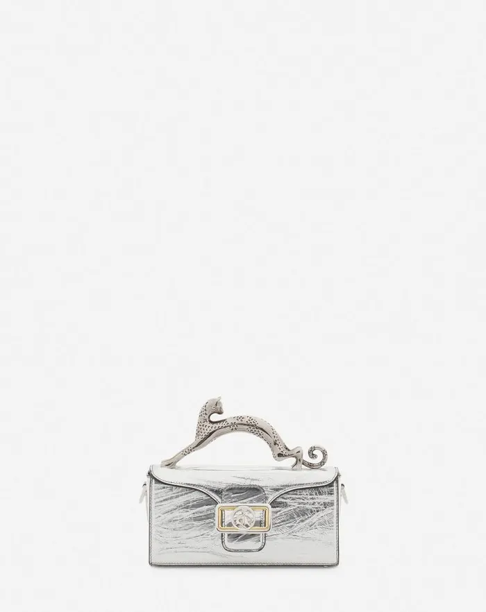Women Lanvin Mini Bags and Clutches Nano Pencil Cat Bag In Metallic Leather Silver
