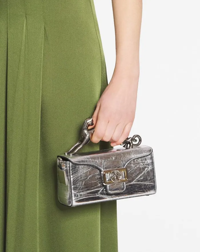 Women Lanvin Mini Bags and Clutches Nano Pencil Cat Bag In Metallic Leather Silver Women Lanvin Mini Bags and Clutches Nano Pencil Cat Bag In Metallic Leather Silver