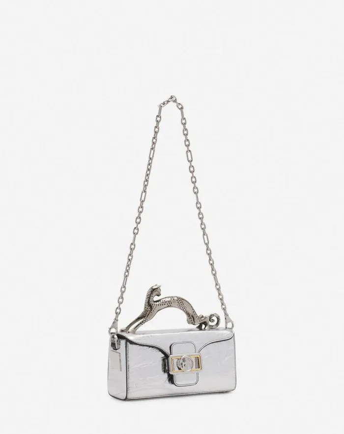 Women Lanvin Mini Bags and Clutches Nano Pencil Cat Bag In Metallic Leather Silver Women Lanvin Mini Bags and Clutches Nano Pencil Cat Bag In Metallic Leather Silver