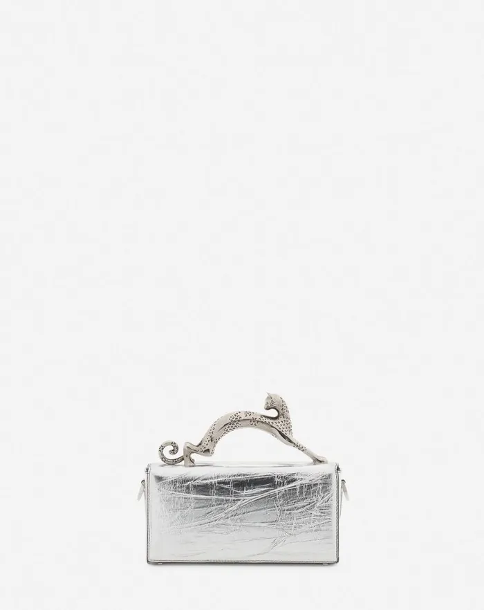 Women Lanvin Mini Bags and Clutches Nano Pencil Cat Bag In Metallic Leather Silver Women Lanvin Mini Bags and Clutches Nano Pencil Cat Bag In Metallic Leather Silver